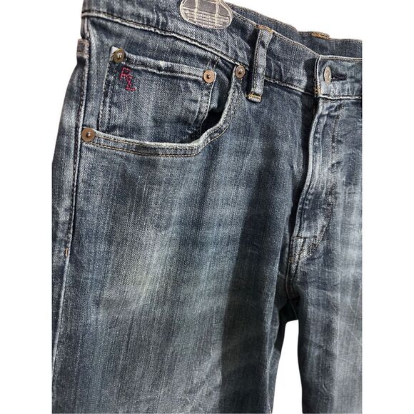 Polo Ralph Lauren Jeans Mens 32x32 Varick Slim Straight Blue Denim Jeans Distres - Picture 6 of 12